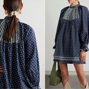 Doen Beatrice Dress Organic Cotton XS Navy Floral Smock